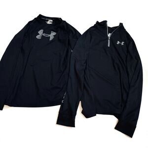 Under armour Boys Long Sleeve Shirt Black Youth Medium Crewneck And 1/4 Zip